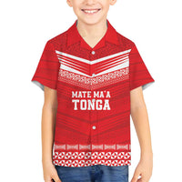 Custom Mate Ma'a Tonga Heritage Family Matching Tank Maxi Dress and Hawaiian Shirt Pacific Tribal Rugby Red Edition LT9 Son's Shirt Red - Polynesian Pride