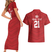 Custom Pacific Rugby Spirit Couples Matching Short Sleeve Bodycon Dress and Hawaiian Shirt Tonga Ngatu Pride Red Edition - Polynesian Pride