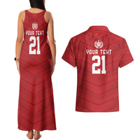 Custom Pacific Rugby Spirit Couples Matching Tank Maxi Dress and Hawaiian Shirt Tonga Ngatu Pride Red Edition - Polynesian Pride