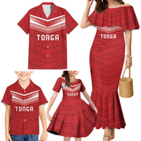 Custom Pacific Rugby Spirit Family Matching Mermaid Dress and Hawaiian Shirt Tonga Ngatu Pride Red Edition LT9 - Polynesian Pride