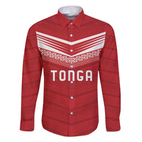 Custom Pacific Rugby Spirit Family Matching Off The Shoulder Long Sleeve Dress and Hawaiian Shirt Tonga Ngatu Pride Red Edition LT9 Dad's Shirt - Long Sleeve Red - Polynesian Pride