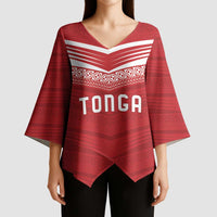 Custom Pacific Rugby Spirit Kimono Sleeve Blouse Tonga Ngatu Pride Red Edition LT9 - Polynesian Pride