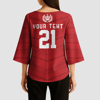 Custom Pacific Rugby Spirit Kimono Sleeve Blouse Tonga Ngatu Pride Red Edition LT9 - Polynesian Pride