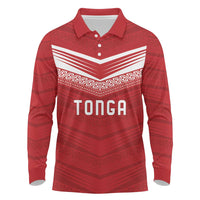 Custom Pacific Rugby Spirit Long Sleeve Polo Shirt Tonga Ngatu Pride Red Edition LT9 Red - Polynesian Pride