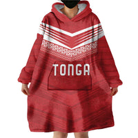Custom Pacific Rugby Spirit Wearable Blanket Hoodie Tonga Ngatu Pride Red Edition LT9 - Polynesian Pride