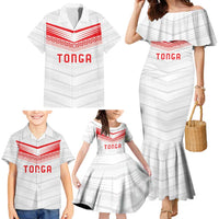 Custom Pacific Rugby Spirit Family Matching Mermaid Dress and Hawaiian Shirt Tonga Ngatu Pride White Edition LT9 - Polynesian Pride