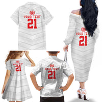 Custom Pacific Rugby Spirit Family Matching Off The Shoulder Long Sleeve Dress and Hawaiian Shirt Tonga Ngatu Pride White Edition LT9 - Polynesian Pride