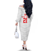 Custom Pacific Rugby Spirit Family Matching Off The Shoulder Long Sleeve Dress and Hawaiian Shirt Tonga Ngatu Pride White Edition LT9 - Polynesian Pride