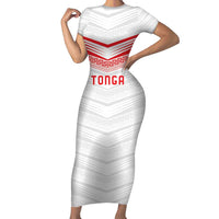 Custom Pacific Rugby Spirit Family Matching Short Sleeve Bodycon Dress and Hawaiian Shirt Tonga Ngatu Pride White Edition LT9 Mom's Dress White - Polynesian Pride