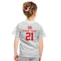 Custom Pacific Rugby Spirit Kid T Shirt Tonga Ngatu Pride White Edition LT9 - Polynesian Pride