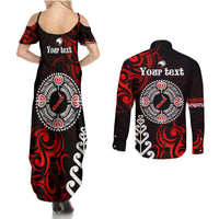 New Zealand Waitangi Day Personalised Couples Matching Summer Maxi Dress and Long Sleeve Button Shirt Aotearoa Te Ra O Waitangi With Maori Tattoo LT9 - Polynesian Pride