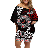 New Zealand Waitangi Day Personalised Family Matching Off Shoulder Short Dress and Hawaiian Shirt Aotearoa Te Ra O Waitangi With Maori Tattoo LT9 Mom's Dress Red - Polynesian Pride