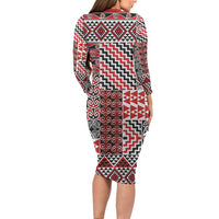 Aotearoa Kowhaiwhai Taniko Patchwork Motifs Family Matching Long Sleeve Bodycon Dress and Hawaiian Shirt LT9 - Polynesian Pride