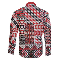 Aotearoa Kowhaiwhai Taniko Patchwork Motifs Family Matching Off The Shoulder Long Sleeve Dress and Hawaiian Shirt LT9 - Polynesian Pride
