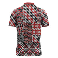 Aotearoa Kowhaiwhai Taniko Patchwork Motifs Zipper Polo Shirt - Polynesian Pride