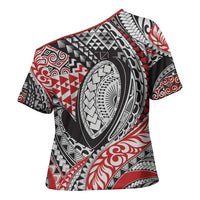 Aotearoa Maori Rugby Tribal Tattoo Cross Shoulder Shirt Kowhaiwhai Taniko Patchwork Motifs - Polynesian Pride