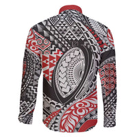 Aotearoa Maori Rugby Tribal Tattoo Family Matching Off The Shoulder Long Sleeve Dress and Hawaiian Shirt Kowhaiwhai Taniko Patchwork Motifs LT9 - Polynesian Pride