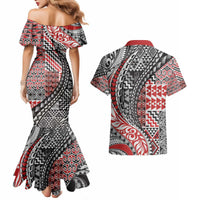 Aotearoa Maori Tribal Tattoo Couples Matching Mermaid Dress and Hawaiian Shirt Kowhaiwhai Taniko Patchwork Motifs LT9 - Polynesian Pride
