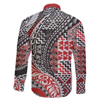 Aotearoa Maori Tribal Tattoo Family Matching Off The Shoulder Long Sleeve Dress and Hawaiian Shirt Kowhaiwhai Taniko Patchwork Motifs LT9 - Polynesian Pride