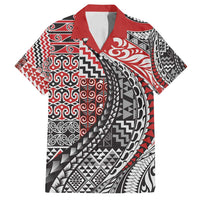 Aotearoa Maori Tribal Tattoo Family Matching Off Shoulder Maxi Dress and Hawaiian Shirt Kowhaiwhai Taniko Patchwork Motifs LT9 Dad's Shirt - Short Sleeve Red - Polynesian Pride