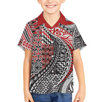 Aotearoa Maori Tribal Tattoo Family Matching Tank Maxi Dress and Hawaiian Shirt Kowhaiwhai Taniko Patchwork Motifs LT9 Son's Shirt Red - Polynesian Pride