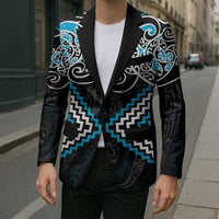 Blue Aotearoa Tukutuku Manawa Tapu Blazer Ta Moko Toi Maori - Polynesian Pride