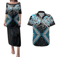 Blue Aotearoa Tukutuku Manawa Tapu Couples Matching Puletasi and Hawaiian Shirt Ta Moko Toi Maori LT9 Blue - Polynesian Pride