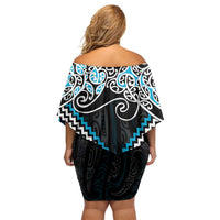 Blue Aotearoa Tukutuku Manawa Tapu Family Matching Off Shoulder Short Dress and Hawaiian Shirt Ta Moko Toi Maori LT9 - Polynesian Pride