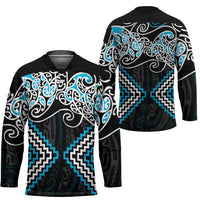 Blue Aotearoa Tukutuku Manawa Tapu Hockey Jersey Ta Moko Toi Maori - Polynesian Pride