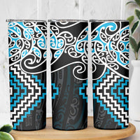 Blue Aotearoa Tukutuku Manawa Tapu Skinny Tumbler Ta Moko Toi Maori LT9 - Polynesian Pride
