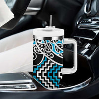 Blue Aotearoa Tukutuku Manawa Tapu Tumbler With Handle Ta Moko Toi Maori