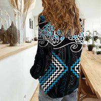 Blue Aotearoa Tukutuku Manawa Tapu Women Casual Shirt Ta Moko Toi Maori LT9 - Polynesian Pride