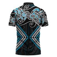 Blue Aotearoa Tukutuku Manawa Tapu Zipper Polo Shirt Ta Moko Toi Maori - Polynesian Pride