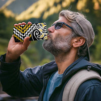 Gold Aotearoa Tukutuku Manawa Tapu 4 in 1 Can Cooler Tumbler Ta Moko Toi Maori LT9 - Polynesian Pride