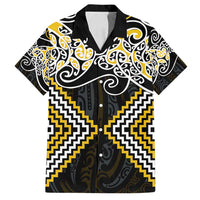 Gold Aotearoa Tukutuku Manawa Tapu Family Matching Off Shoulder Maxi Dress and Hawaiian Shirt Ta Moko Toi Maori LT9 Dad's Shirt - Short Sleeve Gold - Polynesian Pride