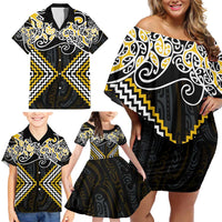 Gold Aotearoa Tukutuku Manawa Tapu Family Matching Off Shoulder Short Dress and Hawaiian Shirt Ta Moko Toi Maori LT9 - Polynesian Pride