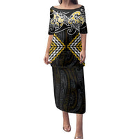 Gold Aotearoa Tukutuku Manawa Tapu Family Matching Puletasi and Hawaiian Shirt Ta Moko Toi Maori LT9 Mom's Dress Gold - Polynesian Pride