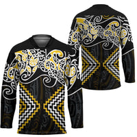 Gold Aotearoa Tukutuku Manawa Tapu Hockey Jersey Ta Moko Toi Maori - Polynesian Pride