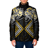Gold Aotearoa Tukutuku Manawa Tapu Padded Jacket Ta Moko Toi Maori - Polynesian Pride