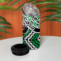 Green Aotearoa Tukutuku Manawa Tapu 4 in 1 Can Cooler Tumbler Ta Moko Toi Maori LT9 - Polynesian Pride