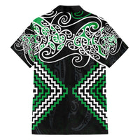 Green Aotearoa Tukutuku Manawa Tapu Family Matching Off The Shoulder Long Sleeve Dress and Hawaiian Shirt Ta Moko Toi Maori LT9 - Polynesian Pride