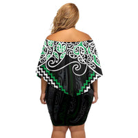 Green Aotearoa Tukutuku Manawa Tapu Family Matching Off Shoulder Short Dress and Hawaiian Shirt Ta Moko Toi Maori LT9 - Polynesian Pride