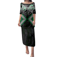 Green Aotearoa Tukutuku Manawa Tapu Family Matching Puletasi and Hawaiian Shirt Ta Moko Toi Maori LT9 Mom's Dress Green - Polynesian Pride