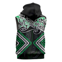 Green Aotearoa Tukutuku Manawa Tapu Sleeveless Hoodie Ta Moko Toi Maori - Polynesian Pride