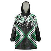 Green Aotearoa Tukutuku Manawa Tapu Wearable Blanket Hoodie Ta Moko Toi Maori LT9 One Size Green - Polynesian Pride