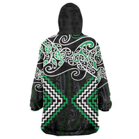 Green Aotearoa Tukutuku Manawa Tapu Wearable Blanket Hoodie Ta Moko Toi Maori LT9 - Polynesian Pride