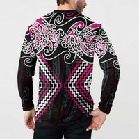Pink Aotearoa Tukutuku Manawa Tapu Button Sweatshirt Ta Moko Toi Maori