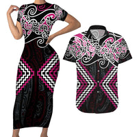 Pink Aotearoa Tukutuku Manawa Tapu Couples Matching Short Sleeve Bodycon Dress and Hawaiian Shirt Ta Moko Toi Maori LT9 Pink - Polynesian Pride
