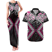Pink Aotearoa Tukutuku Manawa Tapu Couples Matching Tank Maxi Dress and Hawaiian Shirt Ta Moko Toi Maori LT9 Pink - Polynesian Pride