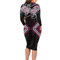 Pink Aotearoa Tukutuku Manawa Tapu Family Matching Long Sleeve Bodycon Dress and Hawaiian Shirt Ta Moko Toi Maori LT9 - Polynesian Pride